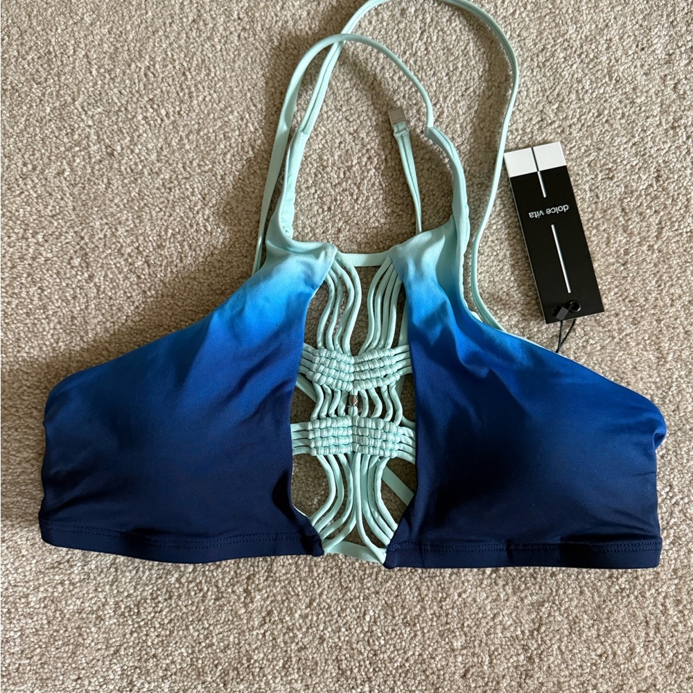 Dolce Vita Navy and Mint Bikini Top